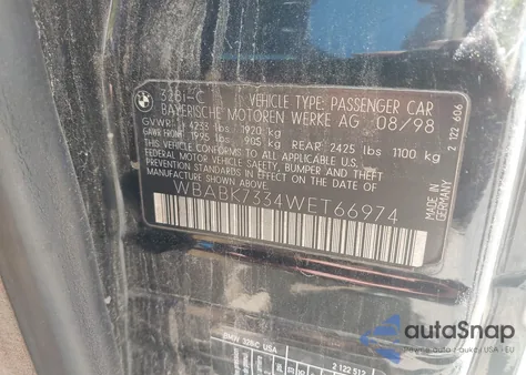 1998 BMW 328Ic из США, поврежденный, VIN WBABK7334WET66974